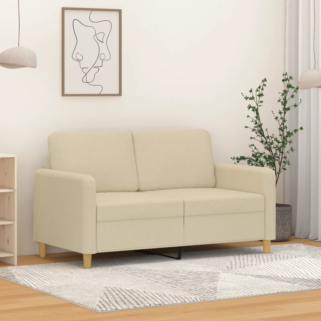 vidaXL 2-osobowa sofa, kremowa, 120 cm, tapicerowana tkaniną