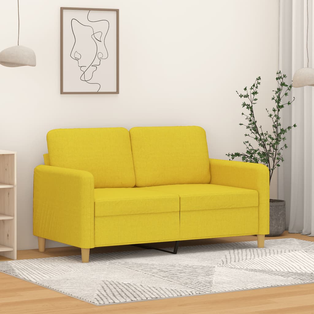 vidaXL Sofa 2-osobowa, jasnożółta, 120 cm, tapicerowana tkaniną