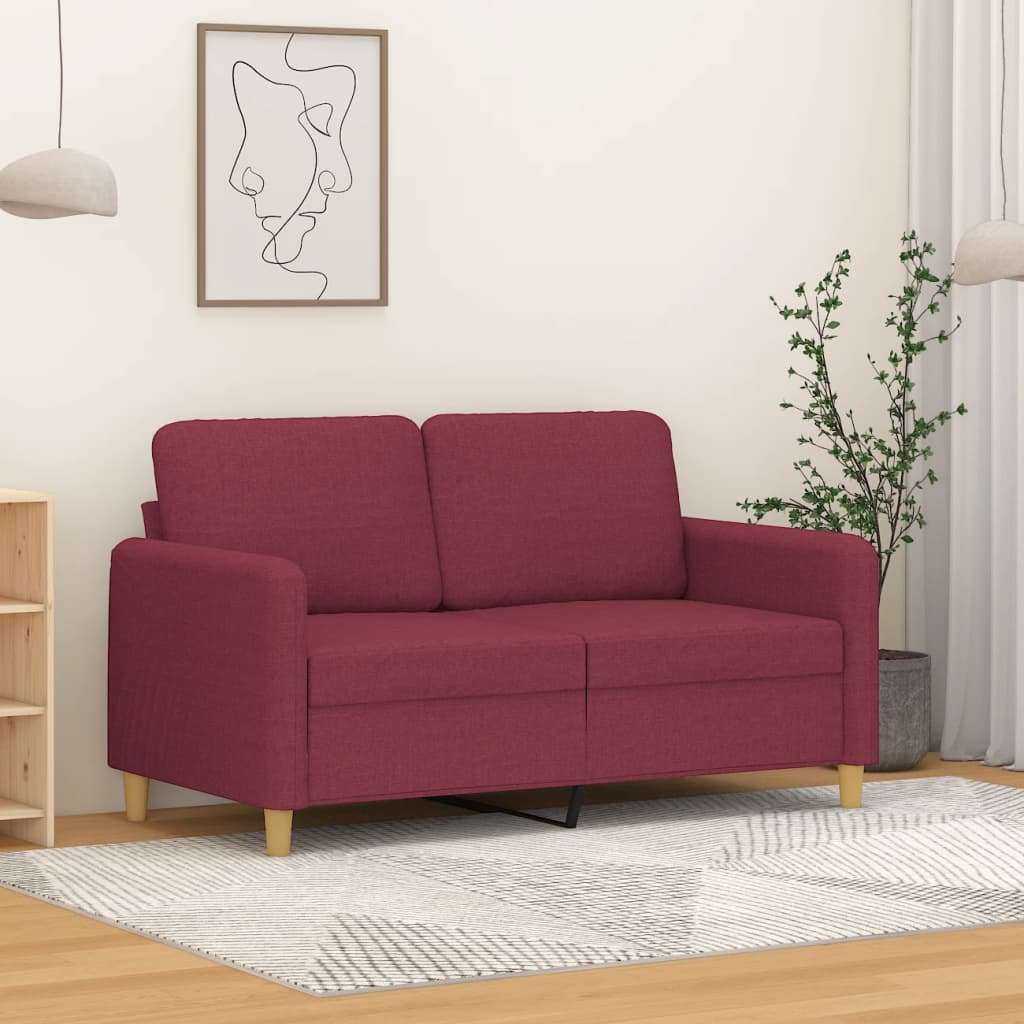 vidaXL Sofa 2-osobowa, winna czerwień, 120 cm, tapicerowana tkaniną