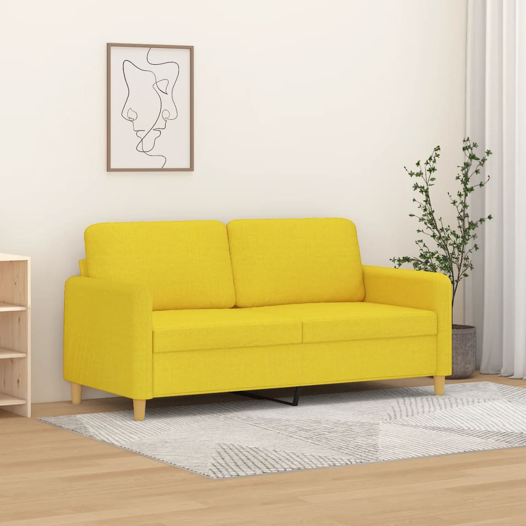 vidaXL Sofa 2-osobowa, jasnożółta, 140 cm, tapicerowana tkaniną