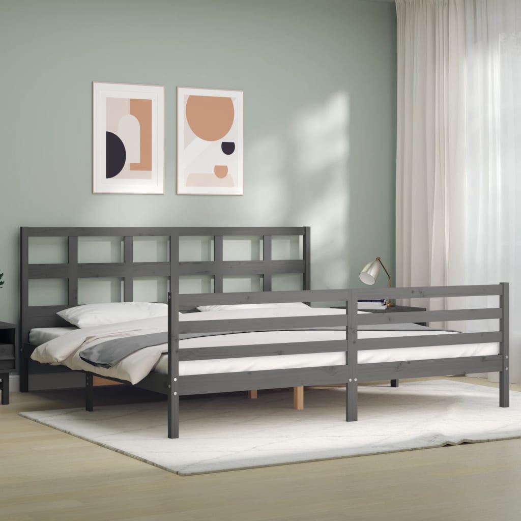 vidaXL Rama łóżka z wezgłowiem, szara, 200x200 cm, lite drewno