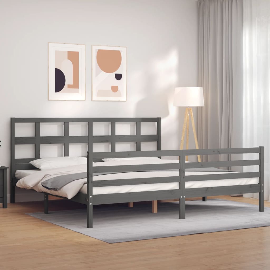 vidaXL Rama łóżka z wezgłowiem, szara, 200x200 cm, lite drewno