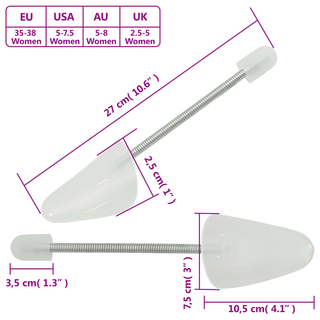 vidaXL Prawidła do butów, 5 par, białe, EU 35-38, plastik