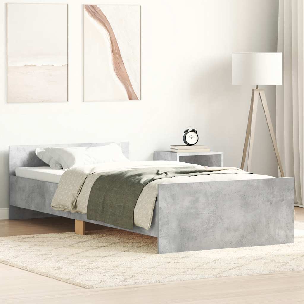 vidaXL Rama łóżka, szarość betonu, 90x200 cm, materiał drewnopochodny