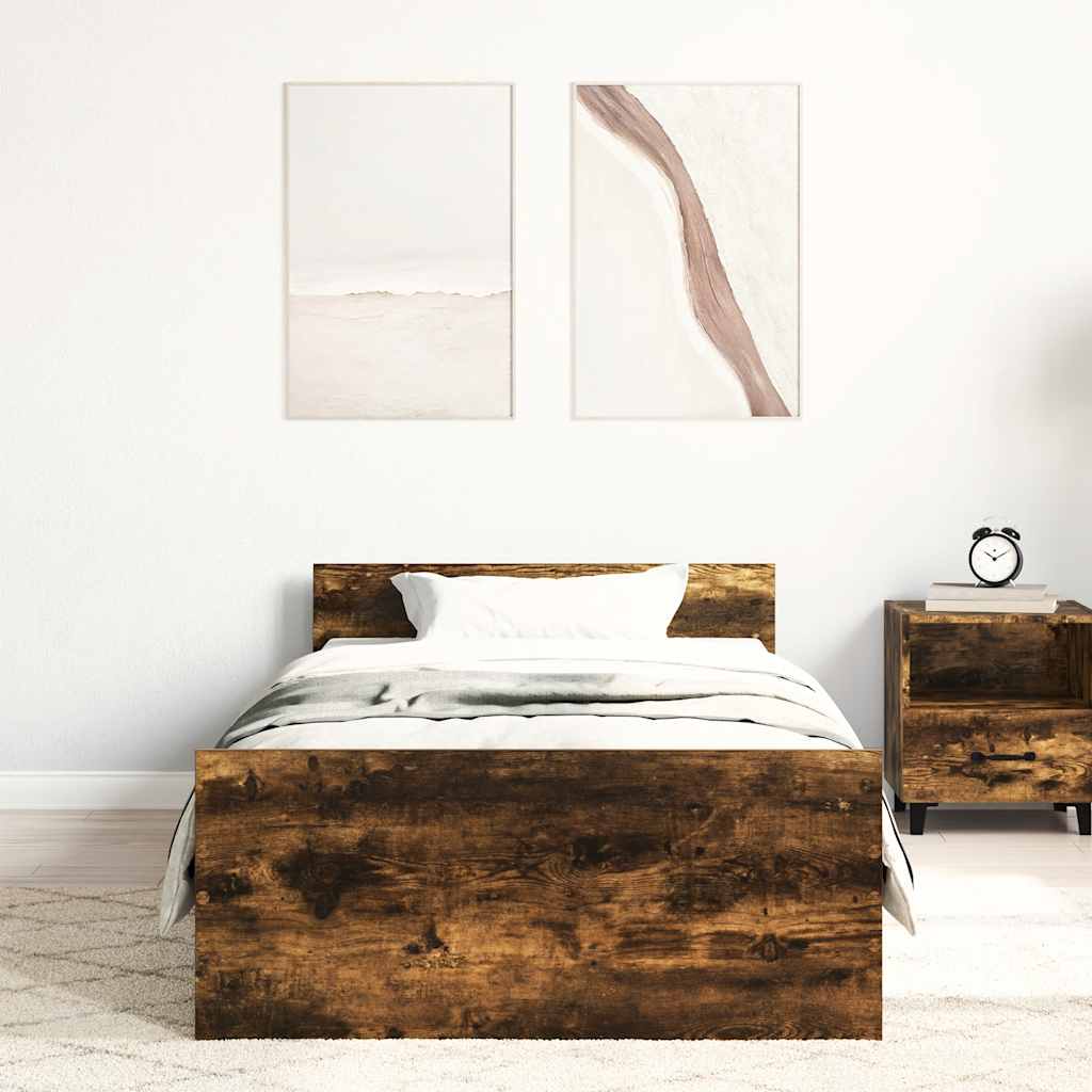 vidaXL Łóżko bez materaca, przydymiony dąb, 100x200 cm