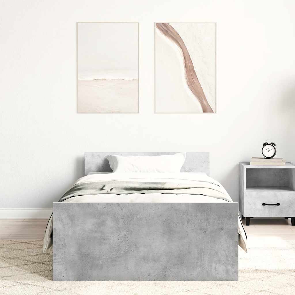 vidaXL Rama łóżka, szarość betonu, 75x190 cm, materiał drewnopochodny