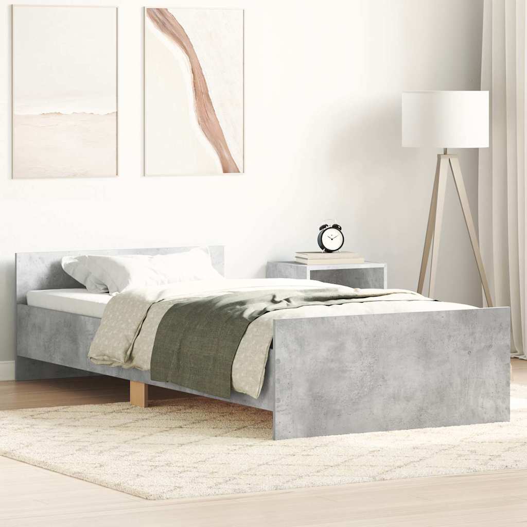 vidaXL Rama łóżka, szarość betonu, 75x190 cm, materiał drewnopochodny