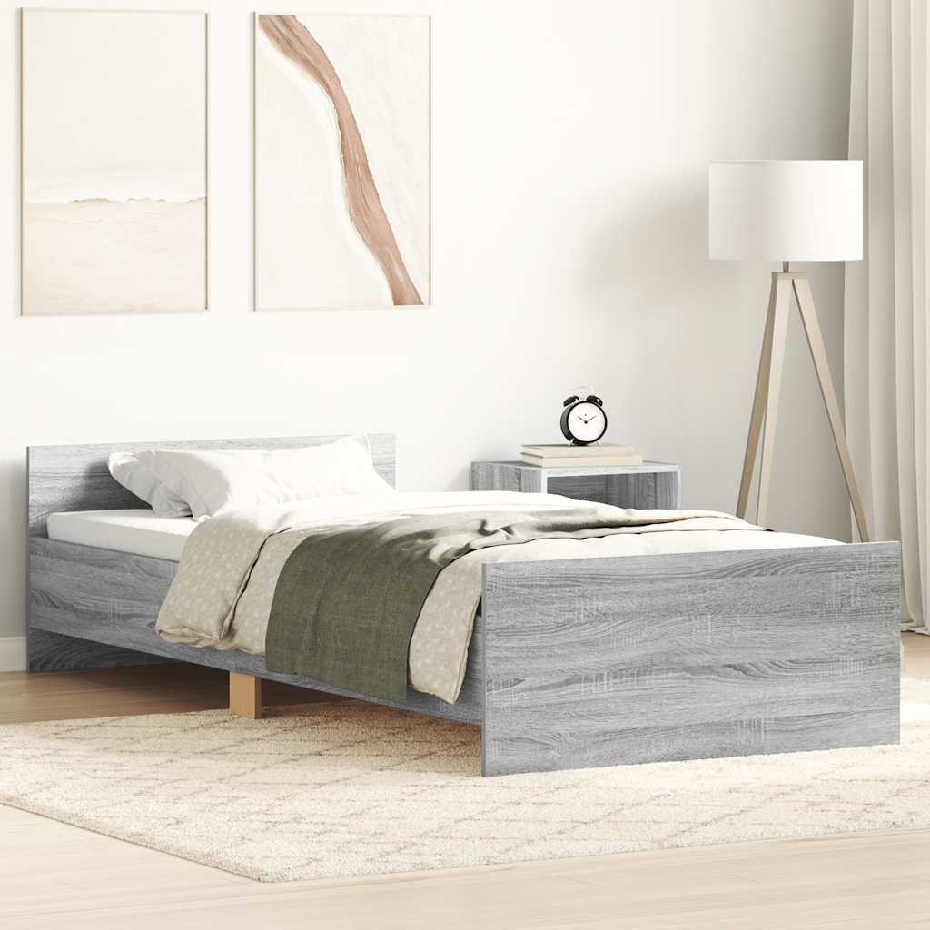 vidaXL Rama łóżka, szary dąb sonoma 75x190 cm, materiał drewnopochodny