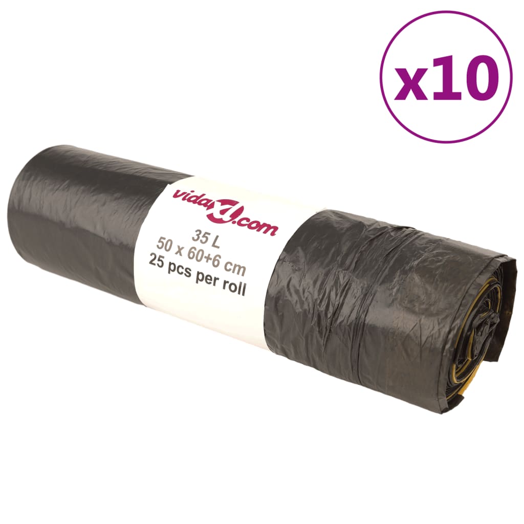 vidaXL Worki na śmieci, ściągane taśmą, 250 szt., czarne, 35 L
