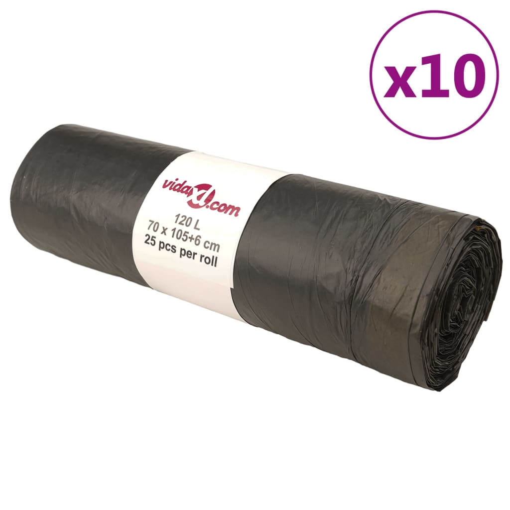vidaXL Worki na śmieci, ściągane taśmą, 250 szt., czarne, 120 L