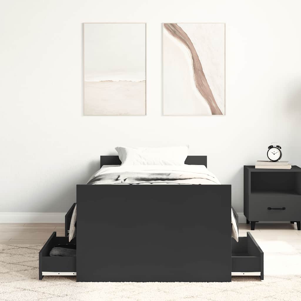 vidaXL Rama łóżka z wezgłowiem i zanóżkiem, czarna, 100x200 cm