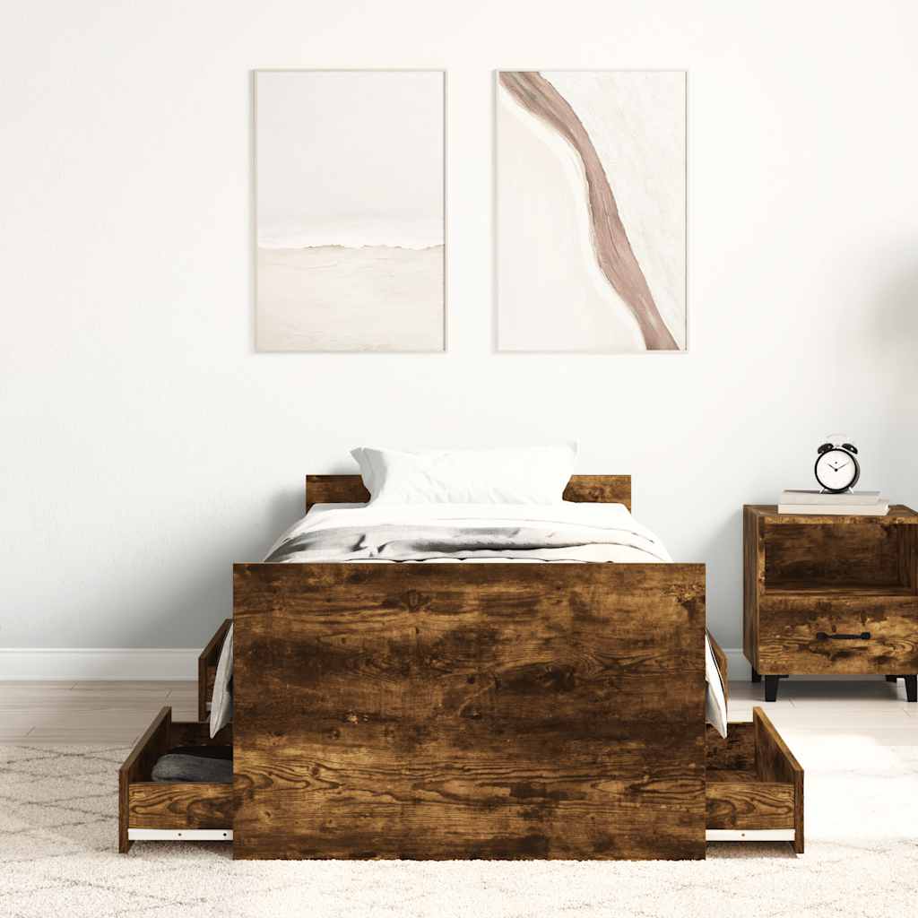 vidaXL Rama łóżka z wezgłowiem i zanóżkiem, przydymiony dąb, 100x200cm