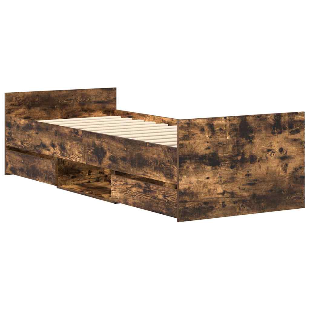 vidaXL Rama łóżka z wezgłowiem i zanóżkiem, przydymiony dąb, 100x200cm