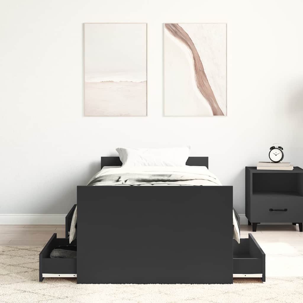 vidaXL Rama łóżka z wezgłowiem i zanóżkiem, czarna, 90x200 cm