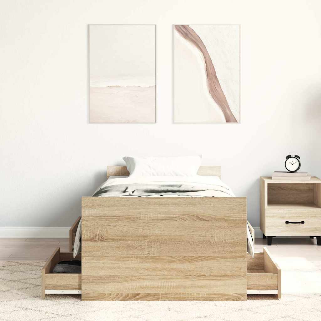vidaXL Rama łóżka z wezgłowiem i zanóżkiem, dąb sonoma, 90x200 cm