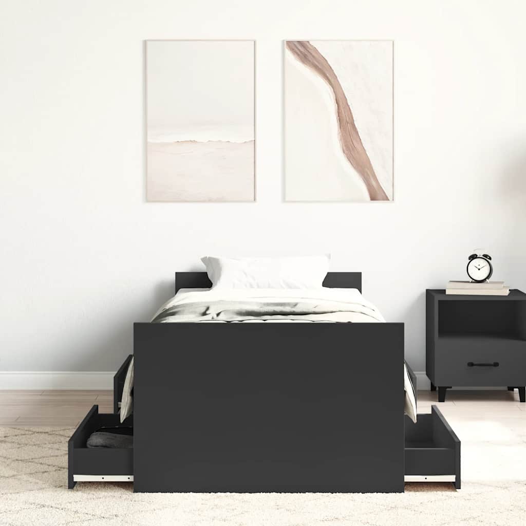 vidaXL Rama łóżka z wezgłowiem i zanóżkiem, czarna, 90x190 cm