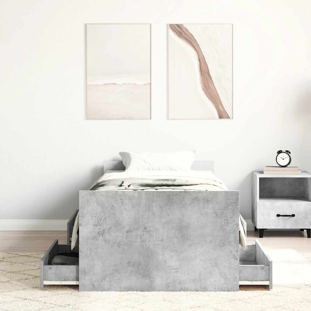 vidaXL Rama łóżka z wezgłowiem i zanóżkiem, szarość betonu, 75x190 cm