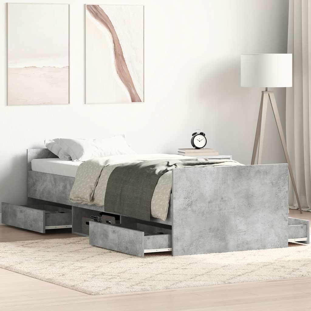 vidaXL Rama łóżka z wezgłowiem i zanóżkiem, szarość betonu, 75x190 cm