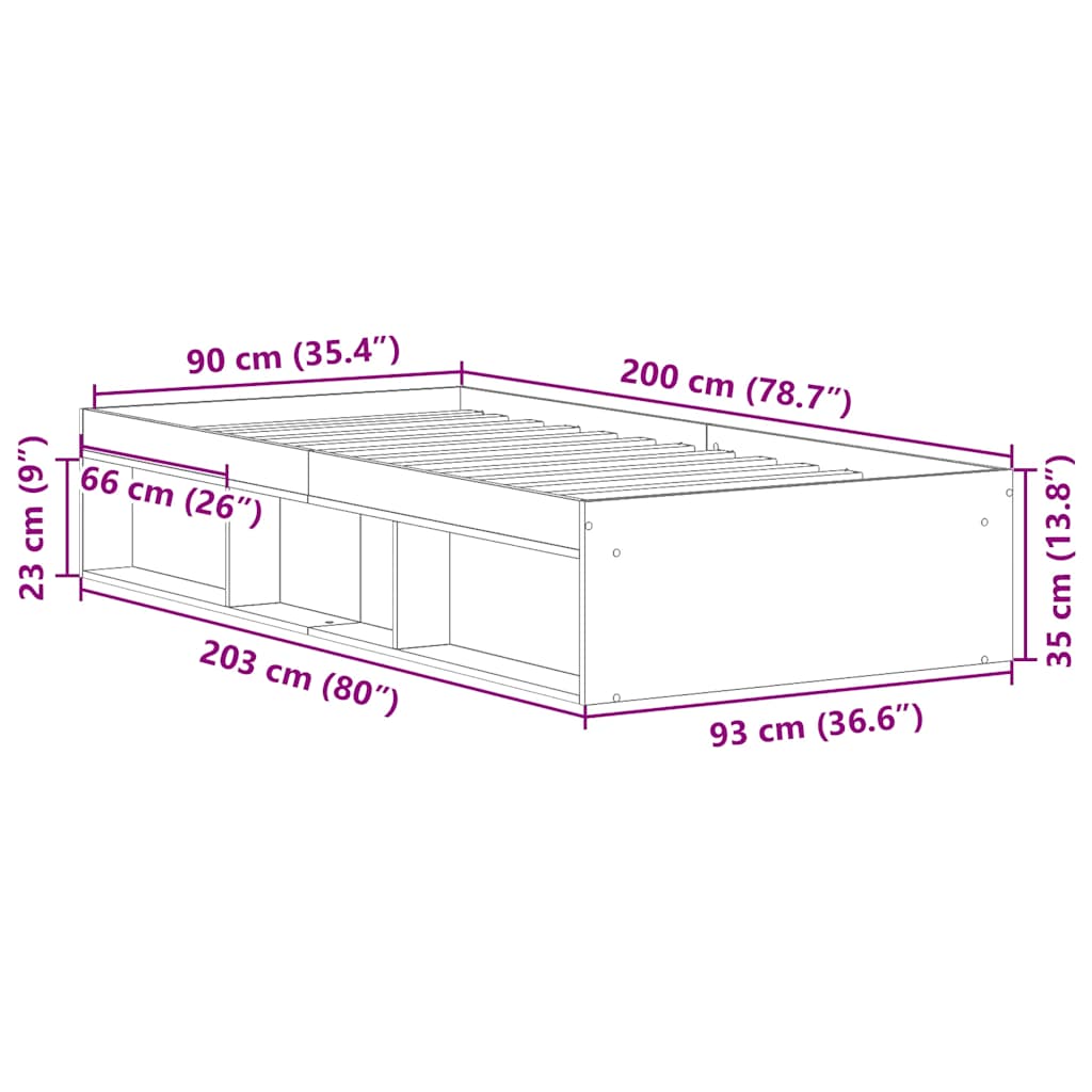 vidaXL Rama łóżka, biała, 90x200 cm