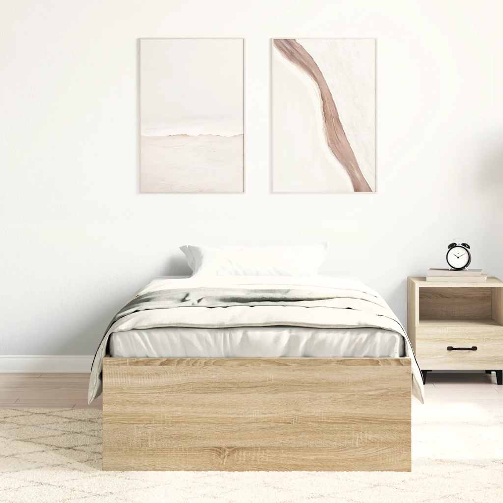 vidaXL Rama łóżka, dąb sonoma, 75x190 cm, mała pojedyncza