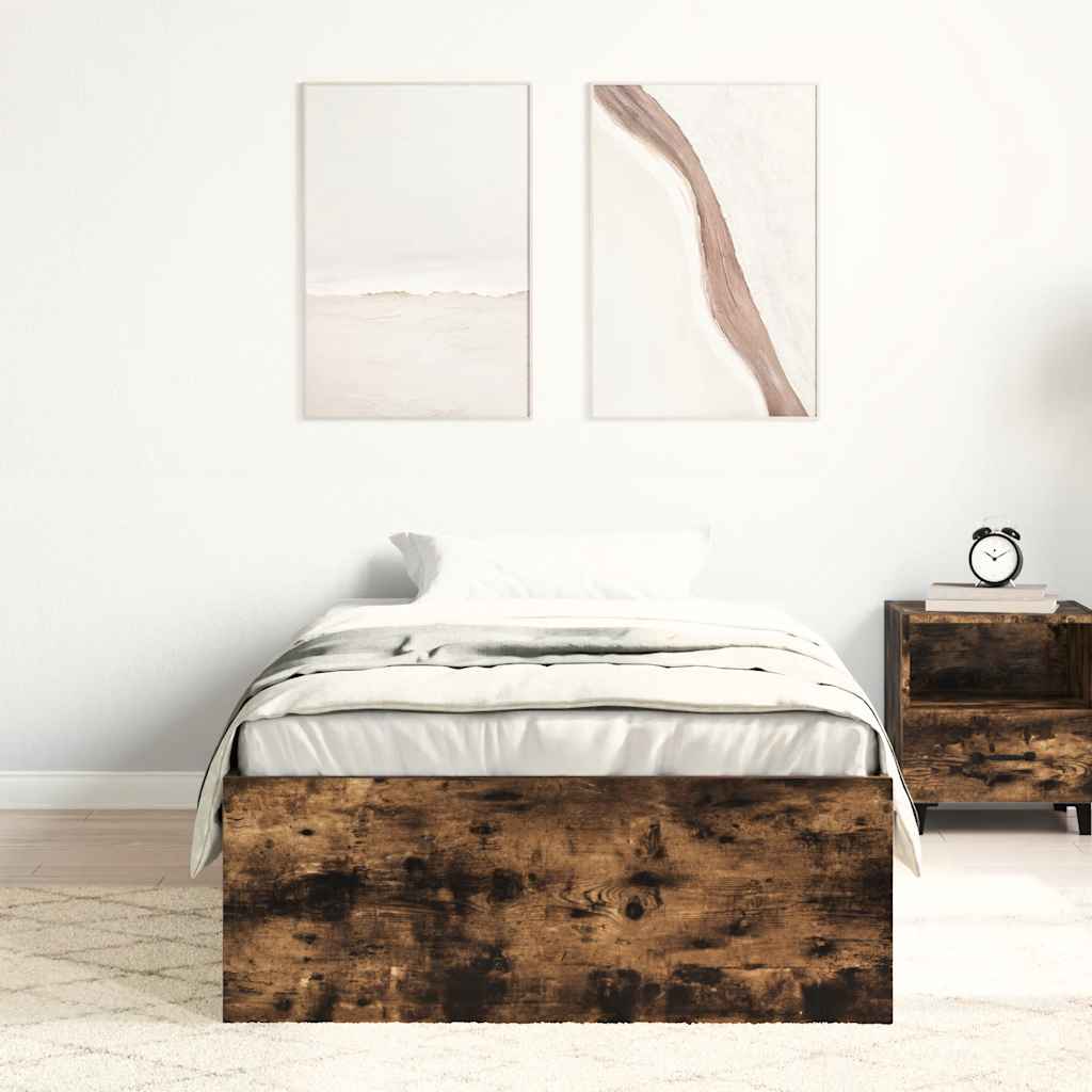 vidaXL Rama łóżka, przydymiony dąb, 75x190 cm, mała pojedyncza