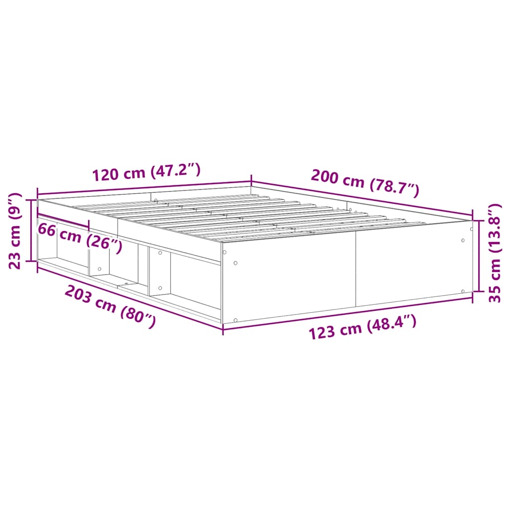 vidaXL Rama łóżka, szarość betonu, 120x200 cm