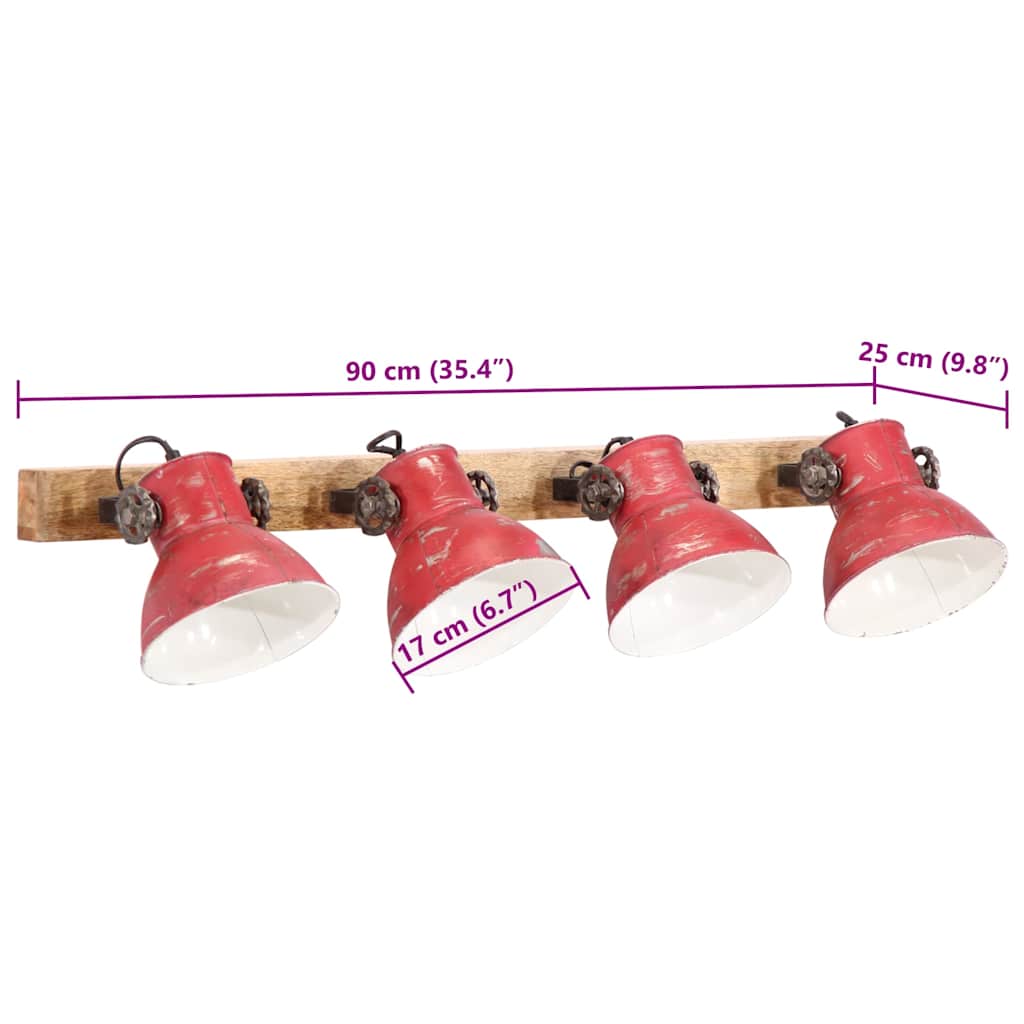 vidaXL Kinkiet, 25 W, postarzany czerwony, 90x25 cm, E27