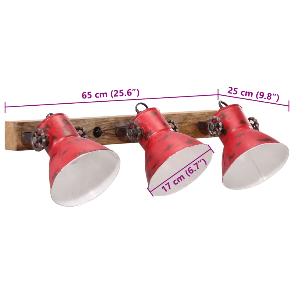vidaXL Kinkiet, 25 W, postarzany czerwony, 65x25 cm, E27