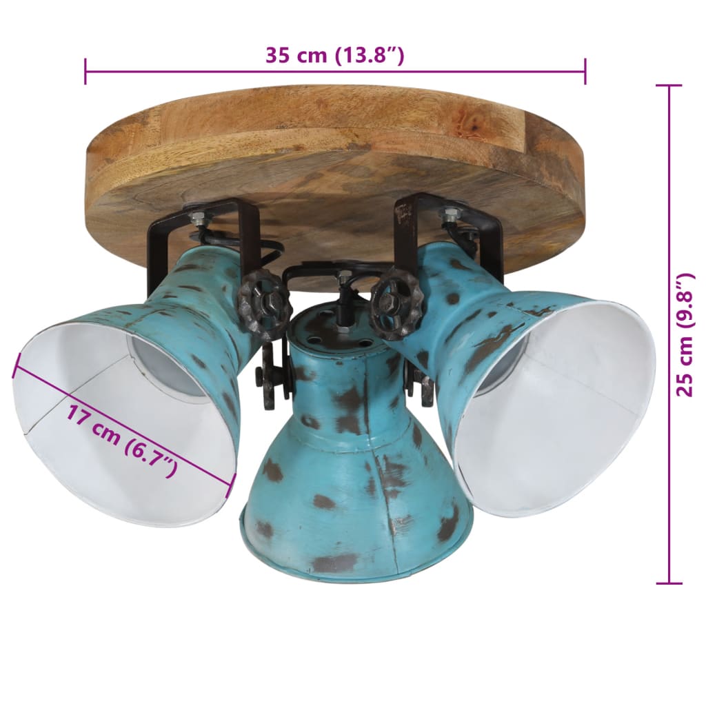 vidaXL Lampa sufitowa, 25 W, postarzany niebieski, 35x35x25 cm, E27