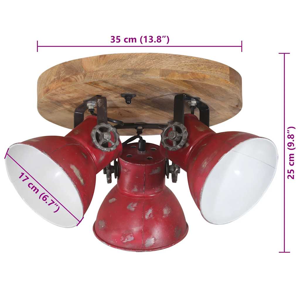 vidaXL Lampa sufitowa, 25 W, postarzany czerwony, 35x35x25 cm, E27