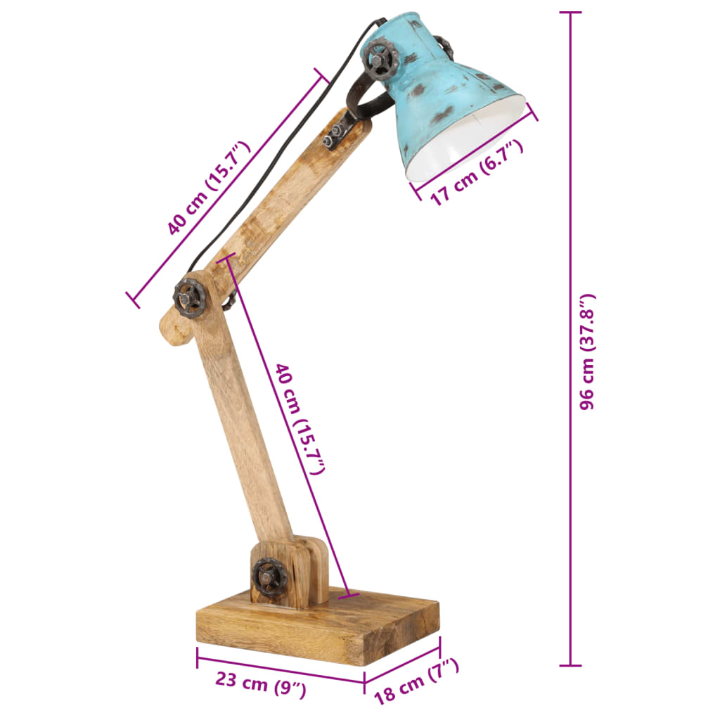 vidaXL Lampa stołowa, 25 W, postarzany niebieski, 23x18x96 cm, E27