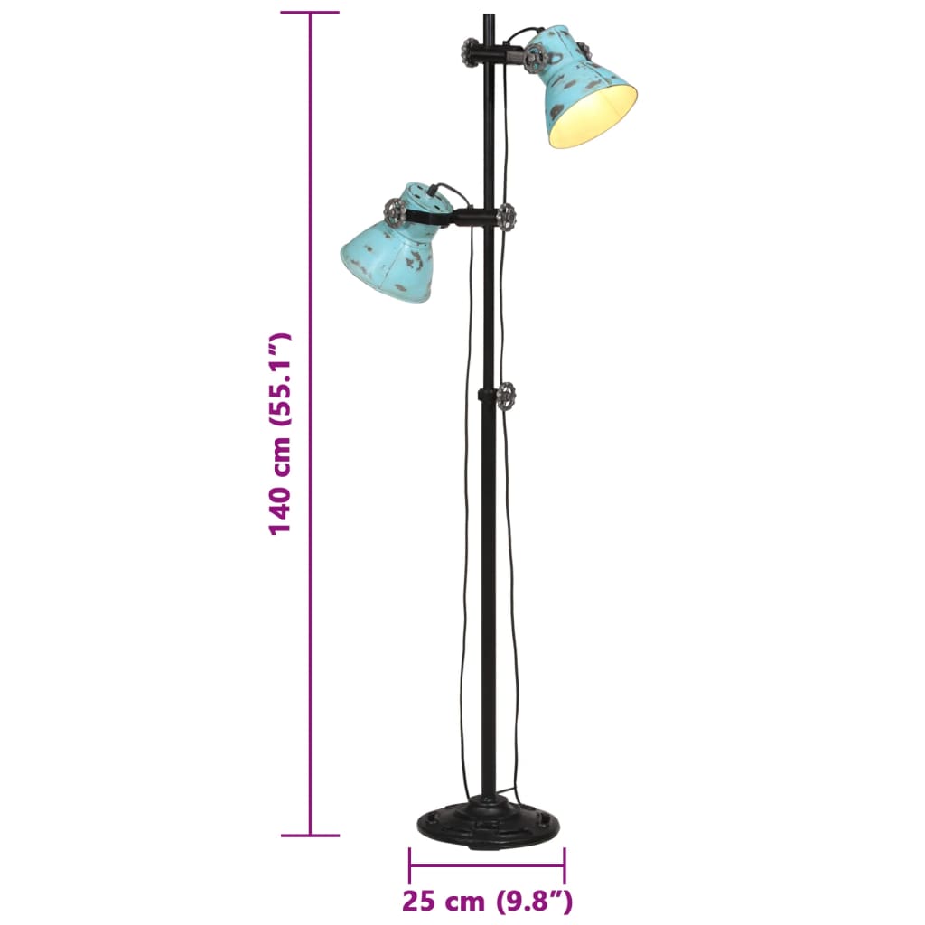 vidaXL Lampa stojąca, 25 W, postarzany niebieski, 25x25x90/140 cm, E27