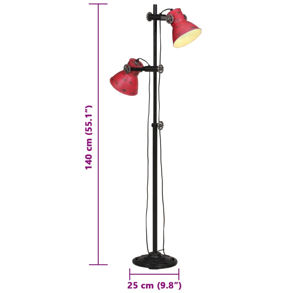 vidaXL Lampa stojąca, 25 W, postarzany czerwony, 25x25x90/160 cm, E27
