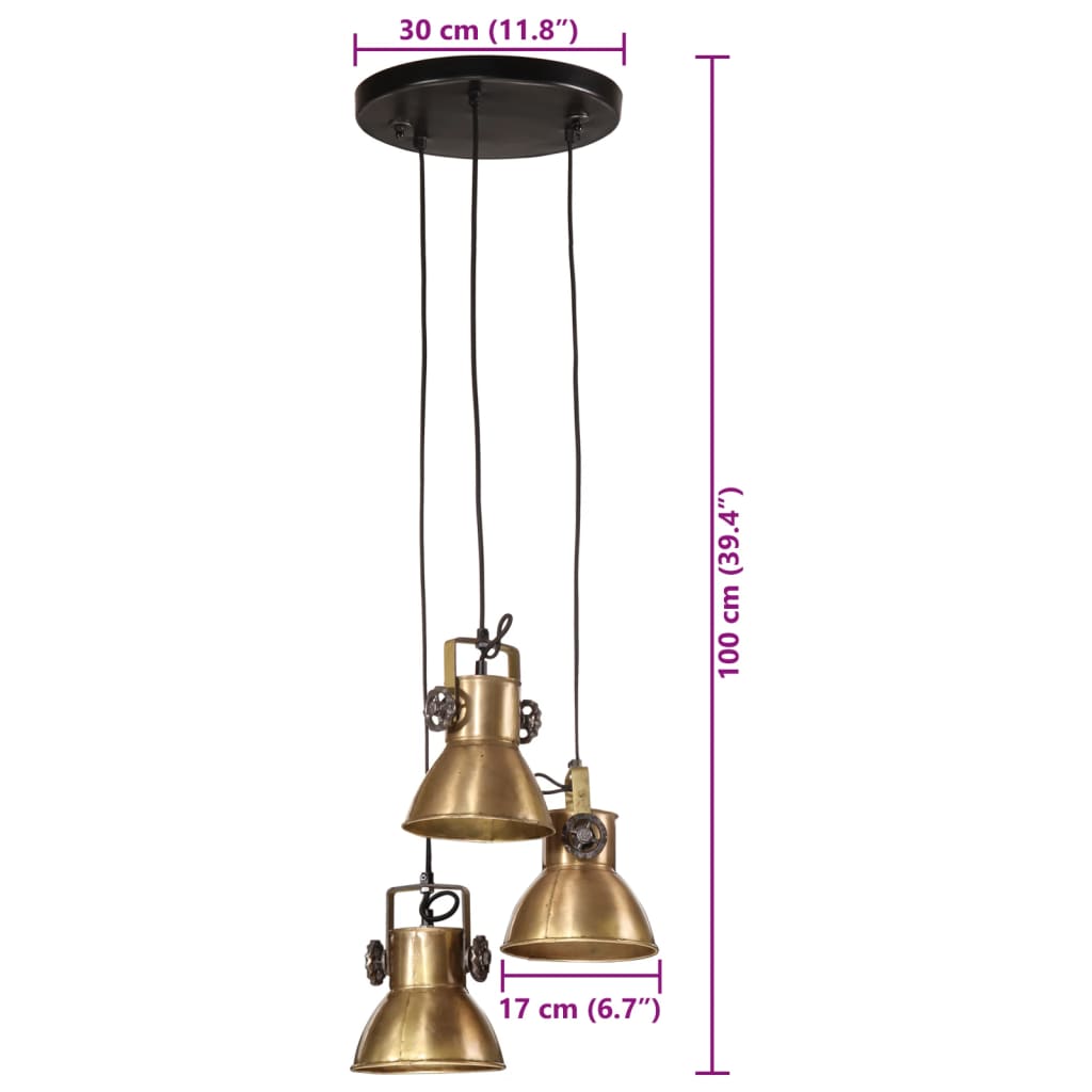 vidaXL Lampa wisząca, 25 W, antyczny mosiądz, 30x30x100 cm, E27