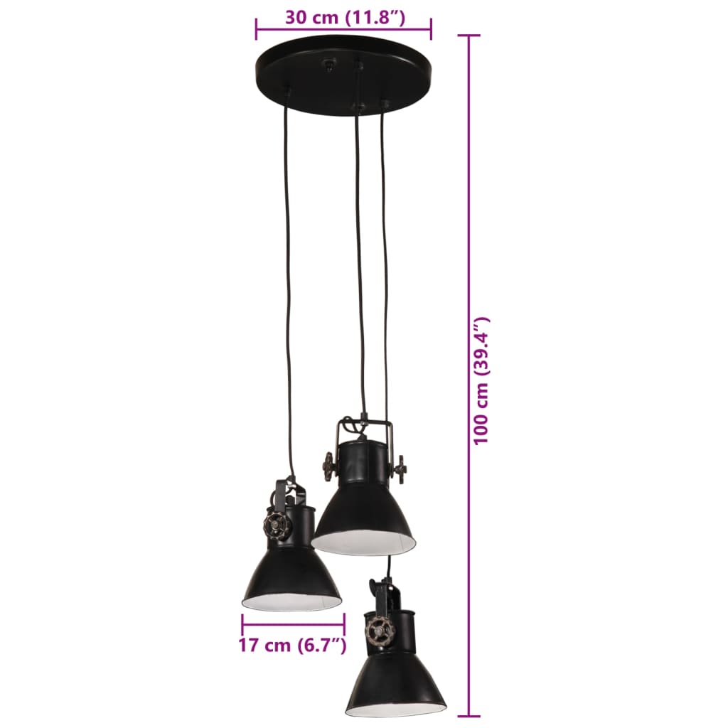 vidaXL Lampa wisząca, 25 W, czarna, 30x30x100 cm, 17 cm, E27