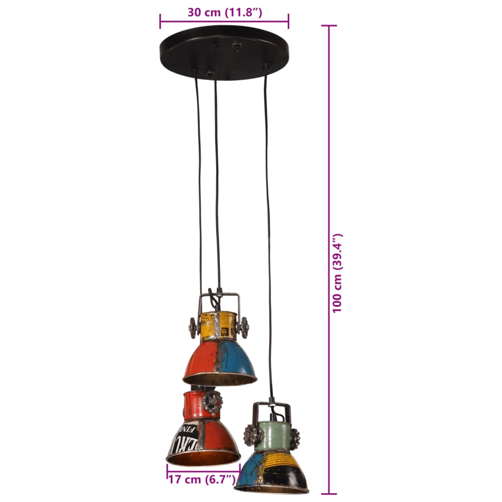 vidaXL Lampa wisząca, 25 W, wielokolorowa, 30x30x100 cm, E27
