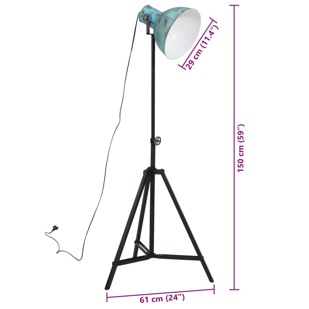 vidaXL Lampa stojąca, 25 W, postarzany niebieski, 61x61x90/150 cm, E27