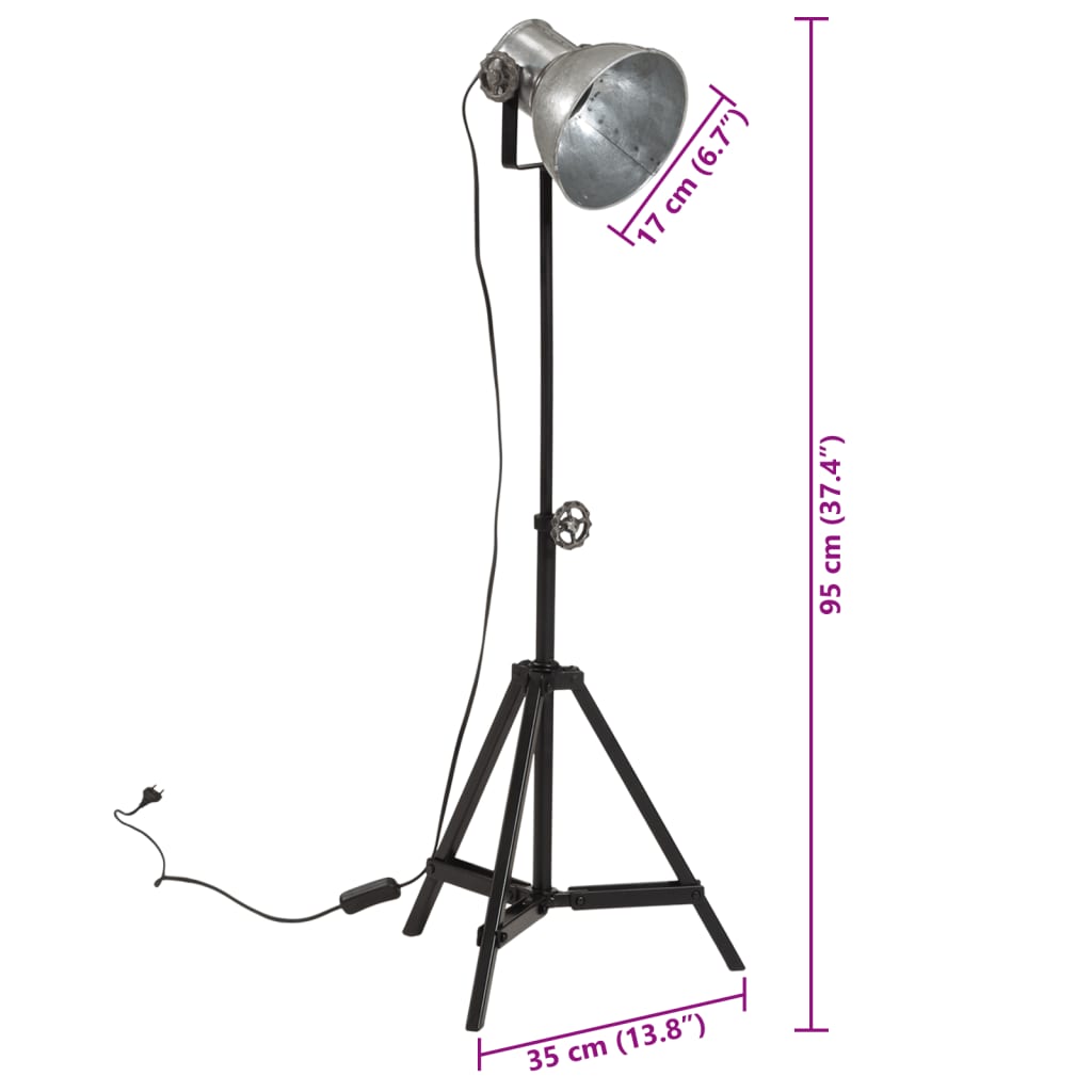 vidaXL Lampa wisząca, 25 W, srebro vintage, 35x35x65/95 cm, E27