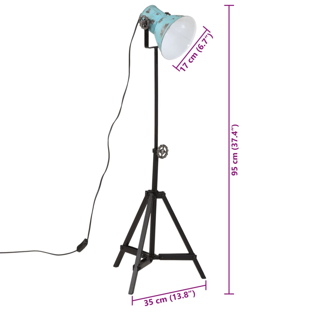 vidaXL Lampa stojąca, 25 W, postarzany niebieski, 35x35x65/95 cm, E27