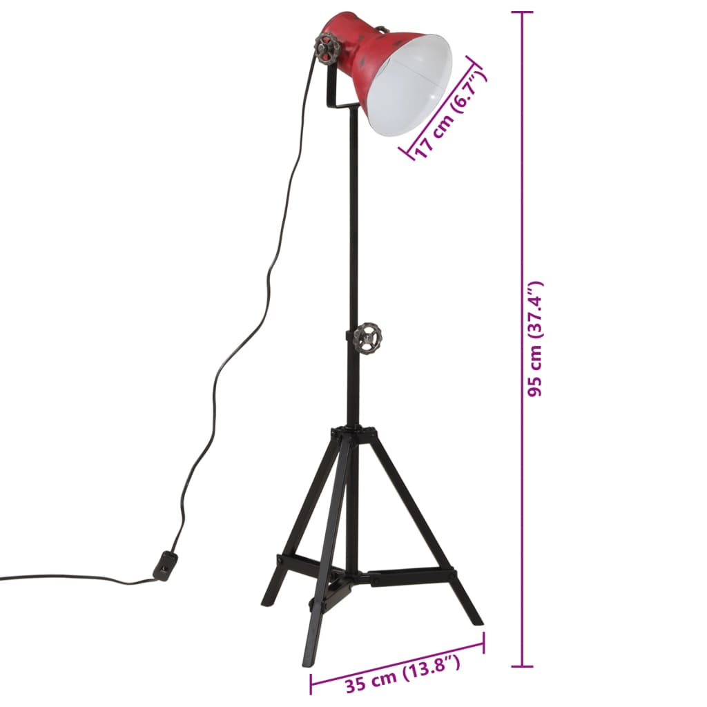 vidaXL Lampa stojąca, 25 W, postarzany czerwony, 35x35x65/95 cm, E27