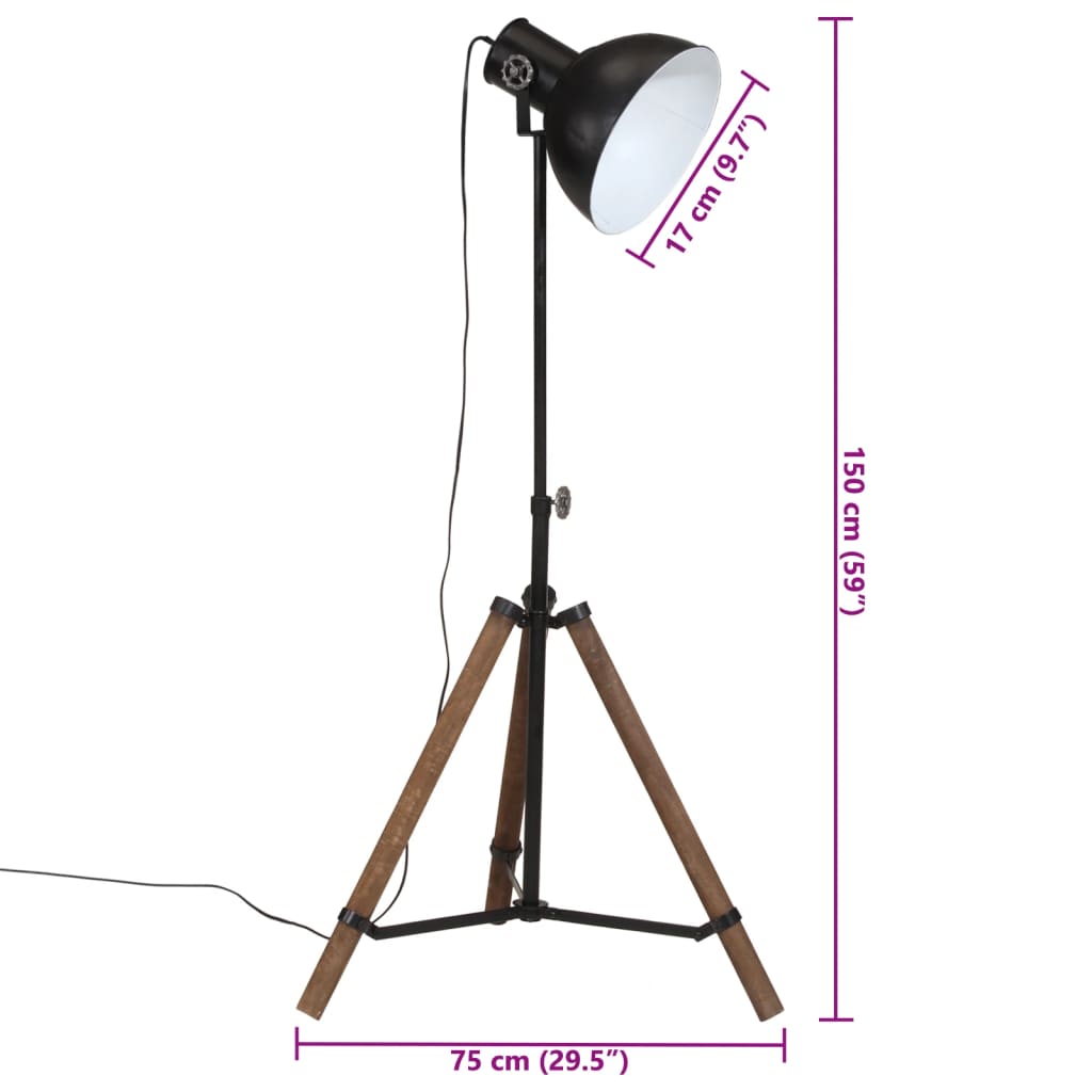 vidaXL Lampa stojąca, 25 W, czarna, 75x75x90-150 cm, E27