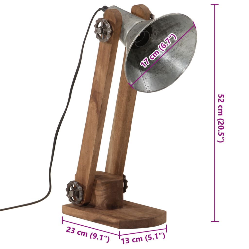 vidaXL Lampa stołowa, 25 W, srebro vintage, 23x13x52 cm, E27