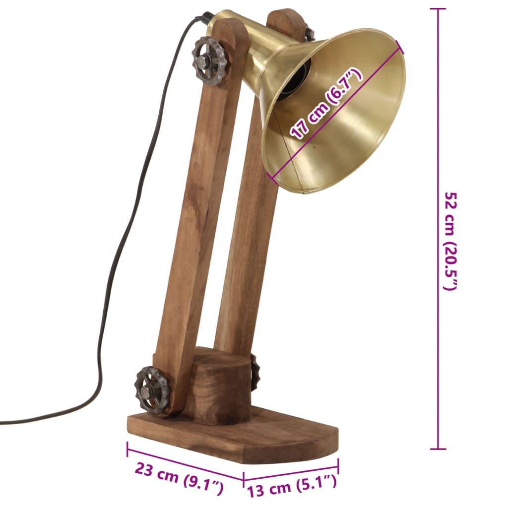 vidaXL Lampa stołowa, 25 W, antyczny mosiądz, 23x13x52 cm, E27