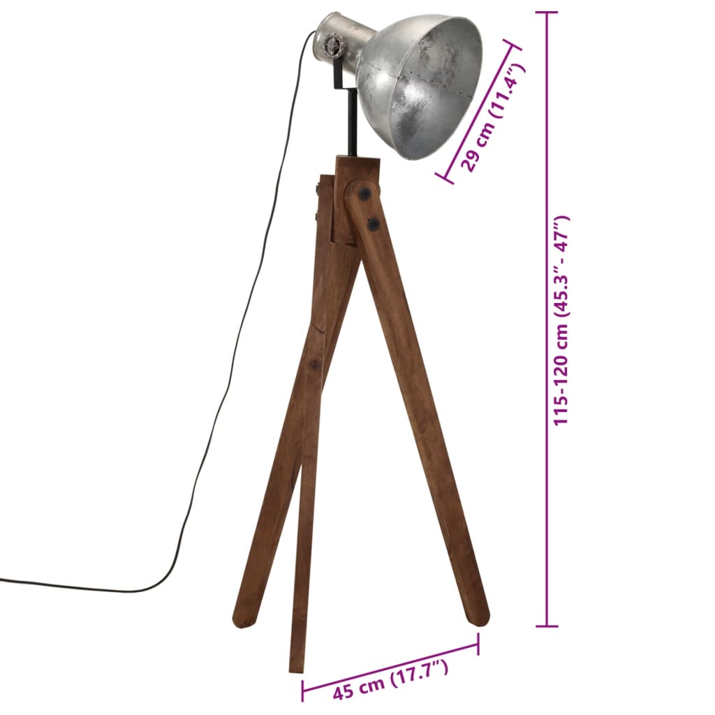 vidaXL Lampa stojąca, 25 W, srebro vintage, 45x45x120 cm, E27