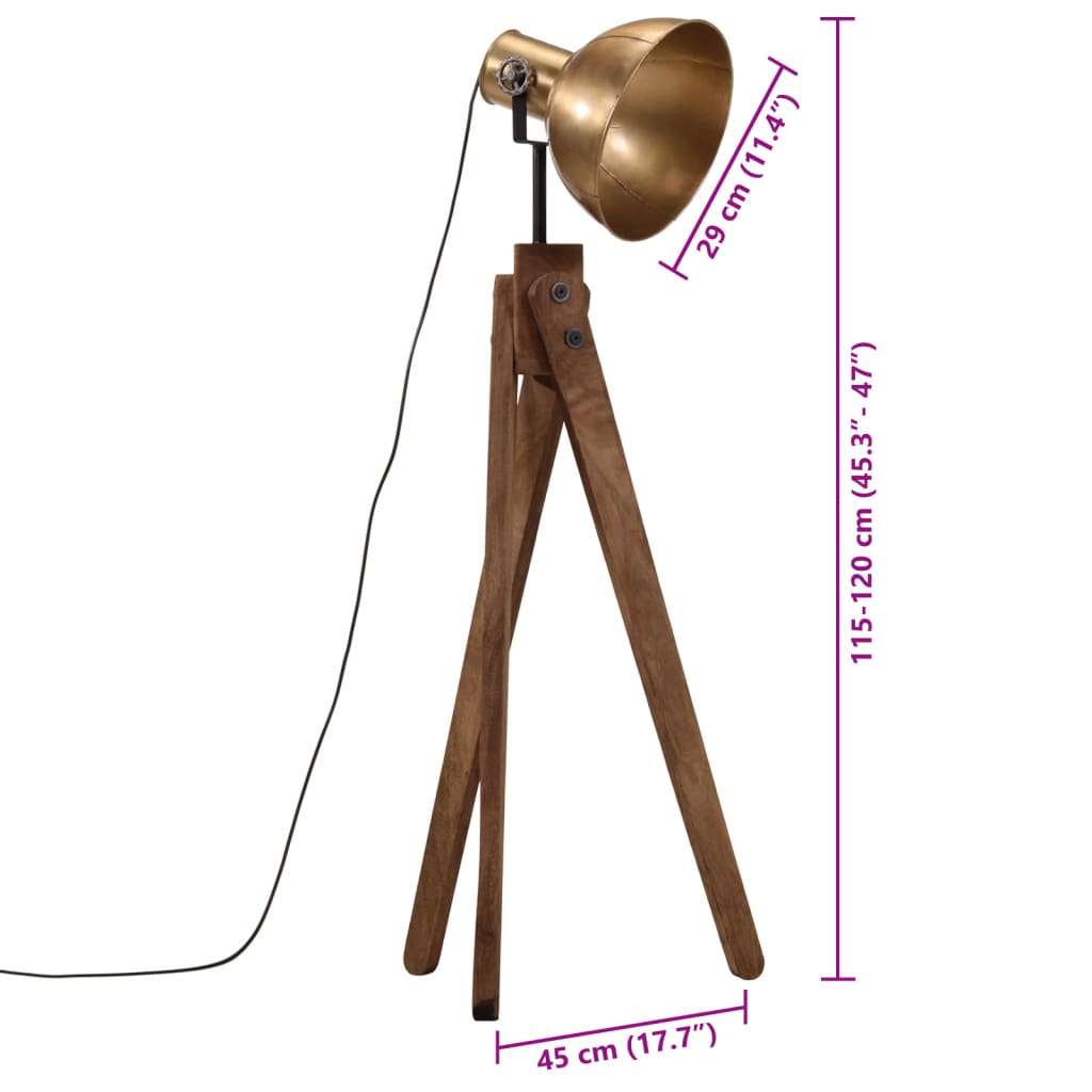 vidaXL Lampa stojąca, 25 W, antyczny mosiądz, 45x45x120 cm, E27