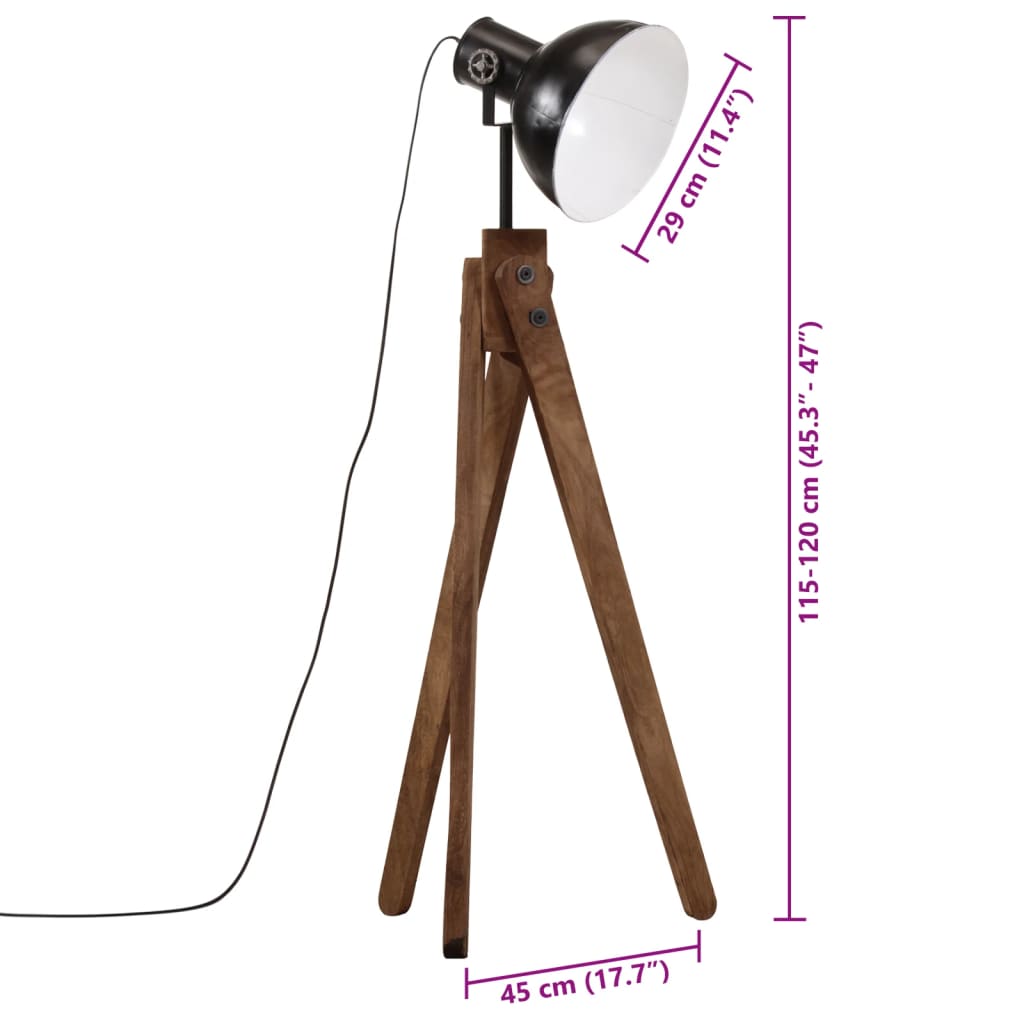 vidaXL Lampa stojąca, 25 W, czarna, 45x45x120 cm, E27