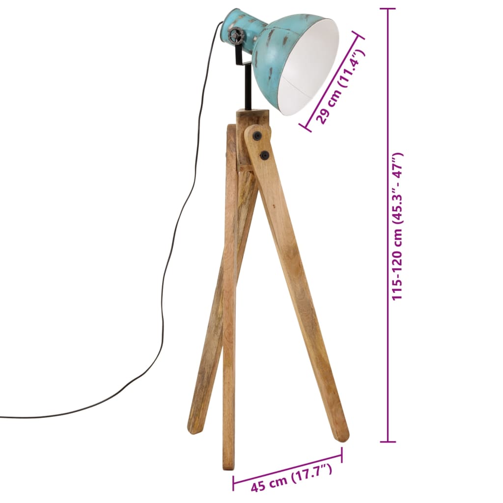 vidaXL Lampa stojąca, 25 W, postarzany niebieski, 45x45x120 cm, E27