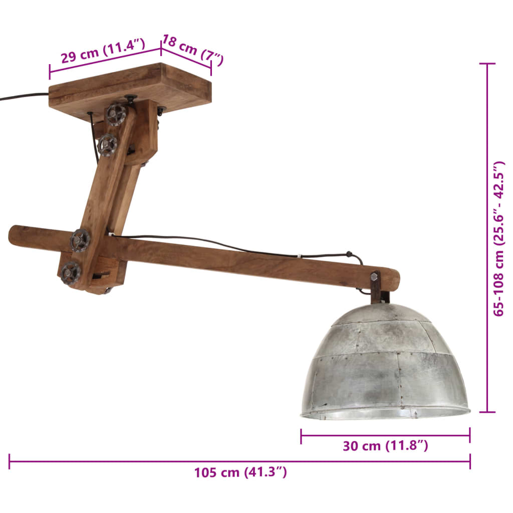vidaXL Lampa sufitowa 25 W, srebro vintage, 105x30x65-108 cm, E27