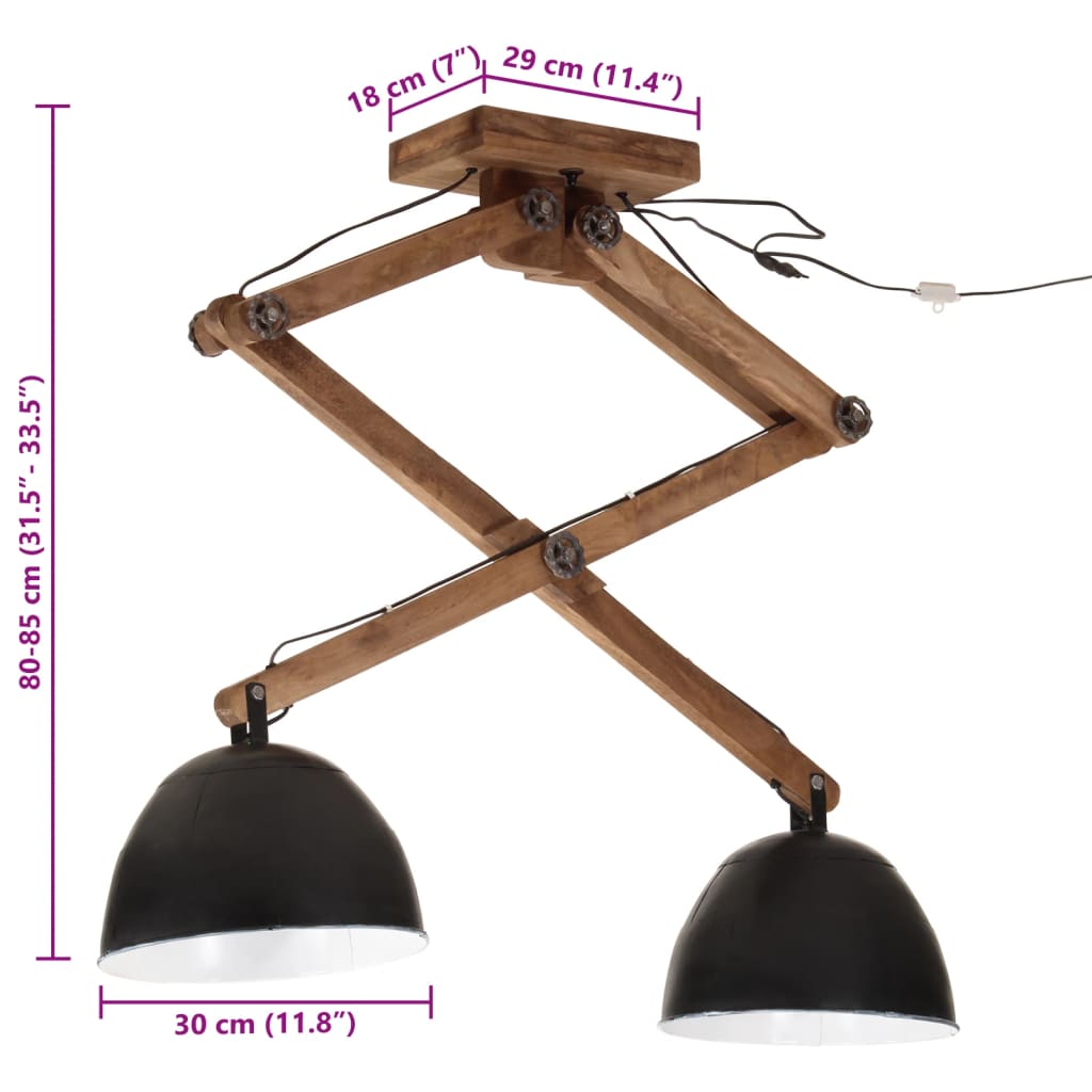 vidaXL Lampa sufitowa 25 W, czarna, 29x18x85 cm, E27