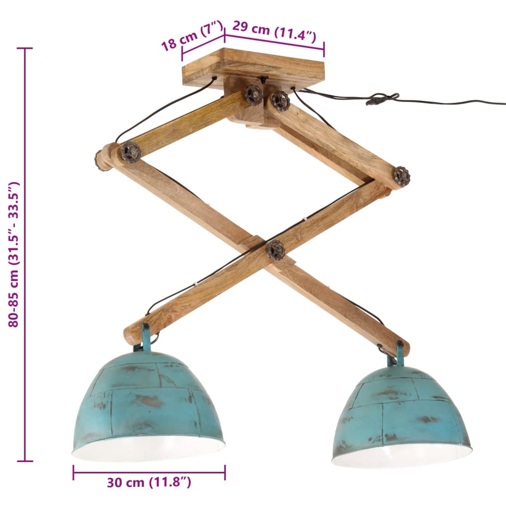 vidaXL Lampa sufitowa, 25 W, postarzany niebieski, 29x18x85 cm, E27